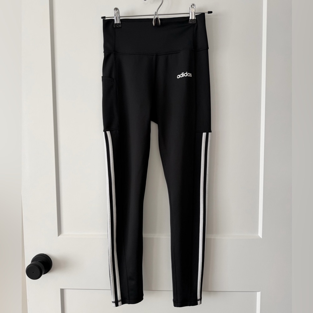 2 pair of Adidas Black and Gray Leggings with White Stripes 2 for $25